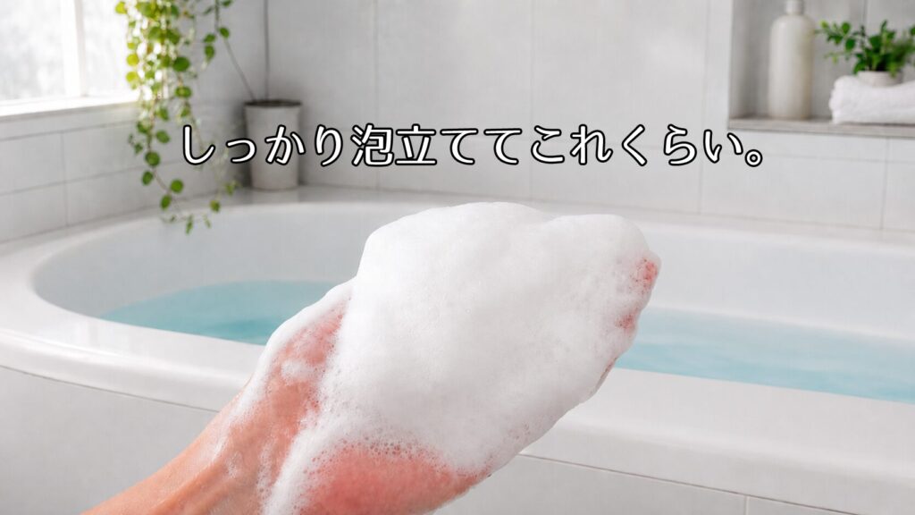 サマーバー クール10をしっかり泡立てて手のひらに取った様子